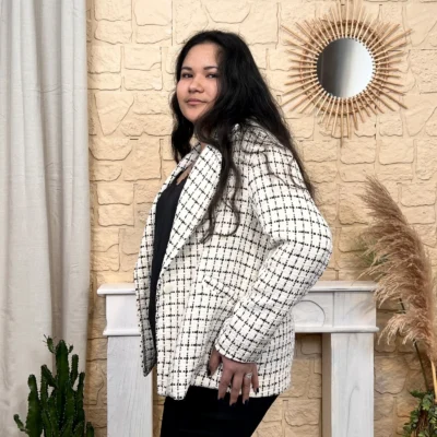 L855 - Veste en tweed (TU) - noir - taille-unique-grande-taille