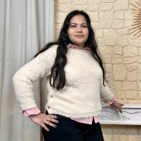 I814 - Pull en bouclettes (TU) - beige - taille-unique