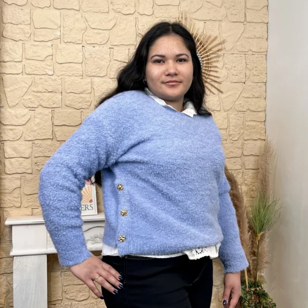 I814 - Pull en bouclettes (TU) - bleu-ciel - taille-unique