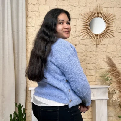 I814 - Pull en bouclettes (TU) - bleu-ciel - taille-unique