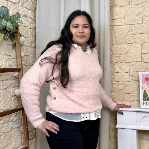 I814 - Pull en bouclettes (TU) - rose-pale - taille-unique