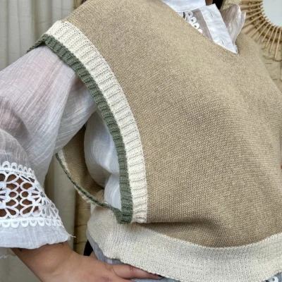 I825 - Poncho tricolore (TU) - camel - taille-unique