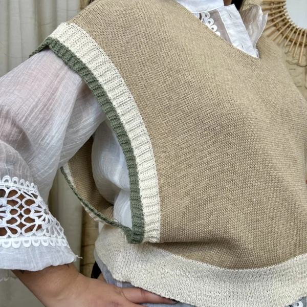 I825 - Poncho tricolore (TU) - camel - taille-unique