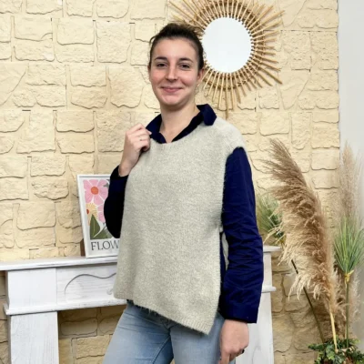 I816 - Pull sans manches nœuds (TU) - beige - taille-unique