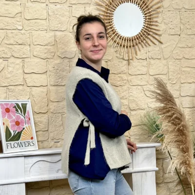 I816 - Pull sans manches nœuds (TU) - beige - taille-unique