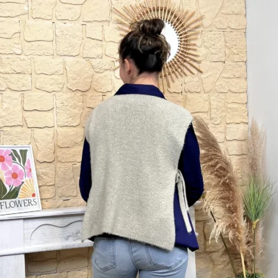 I816 - Pull sans manches nœuds (TU) - beige - taille-unique