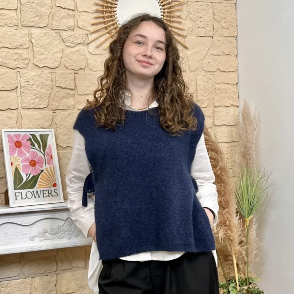 I816 - Pull sans manches nœuds (TU) - marine - taille-unique