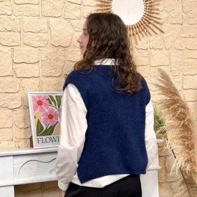 I816 - Pull sans manches nœuds (TU) - marine - taille-unique