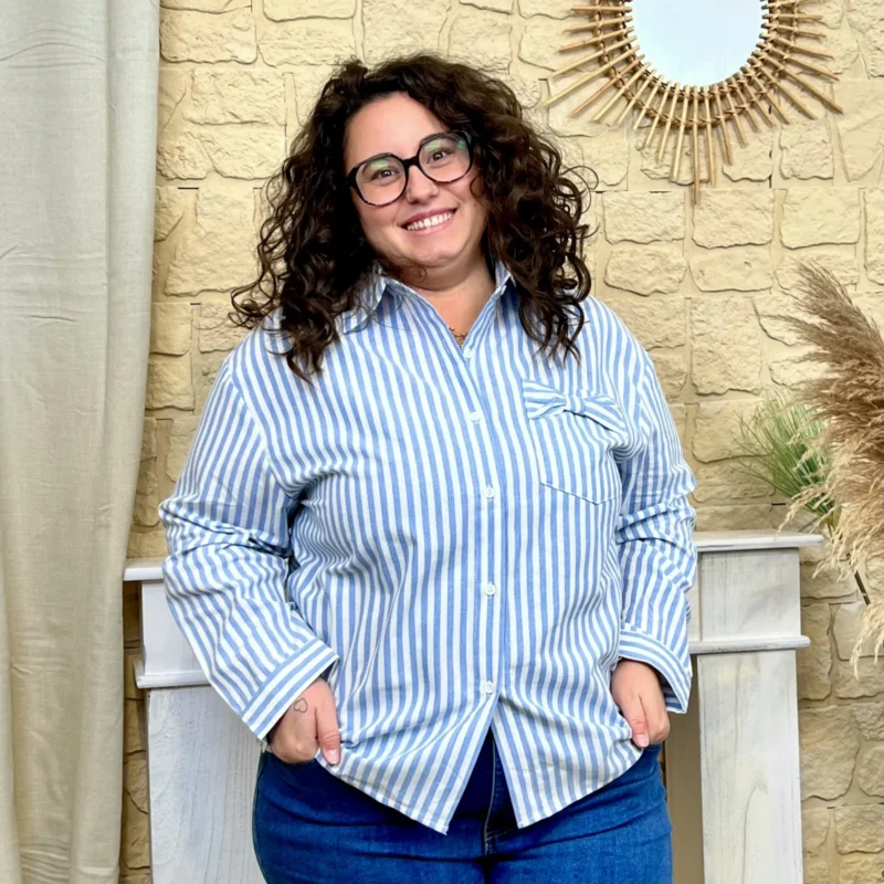 J792 - Chemise rayée nœud - bleu-ciel - 48