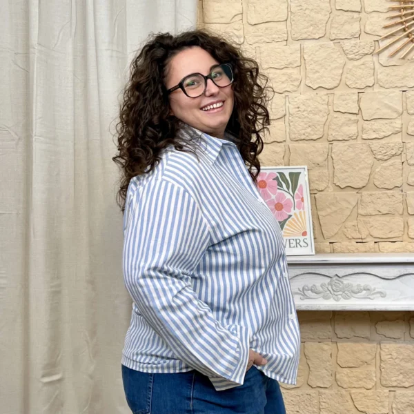 J792 - Chemise rayée noeud (T40-T48) - bleu-ciel - 48