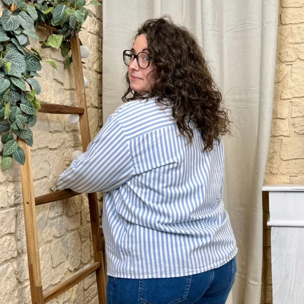 J792 - Chemise rayée noeud (T40-T48) - bleu-ciel - 48