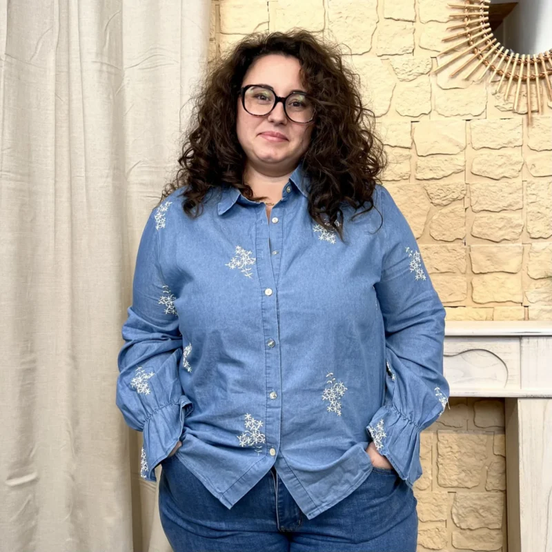 J807 - Chemise broderie (T40-T48) - denim-fonce - 48