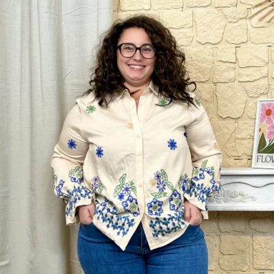 J788 - Chemise brodée fleurie (T40-T48) - beige - 48