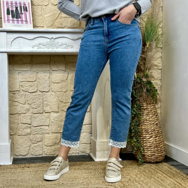 K834 - Jean 7/8ème dentelle (T36-T44) - denim - 44