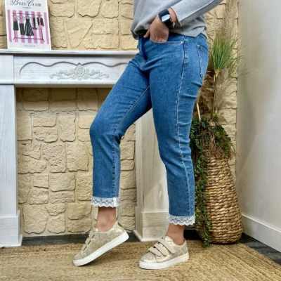 K834 - Jean 7/8ème dentelle (T36-T44) - denim - 44