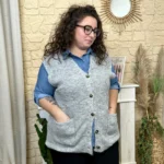Gilet sans manches femme en maille « Jolies Formes » - gris - 48