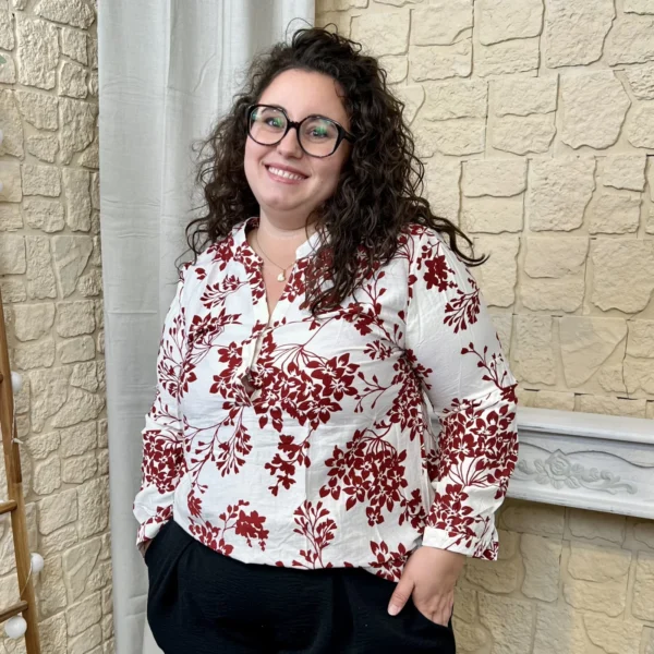 J782-Blouse imprimée (T44 T52) - rouge - 42