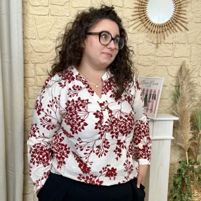 J782-Blouse imprimée (T44 T52) - rouge - 52