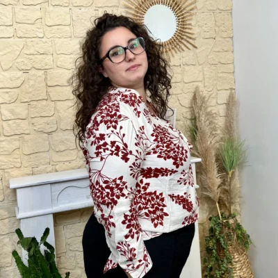 J782-Blouse imprimée (T44 T52) - rouge - 52