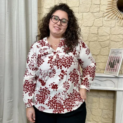 J782-Blouse imprimée (T44 T52) - rouge - 52