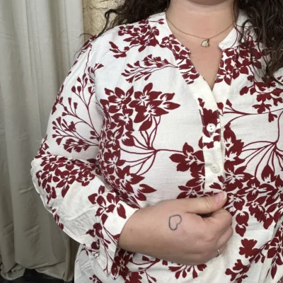 J782-Blouse imprimée (T44 T52) - rouge - 52