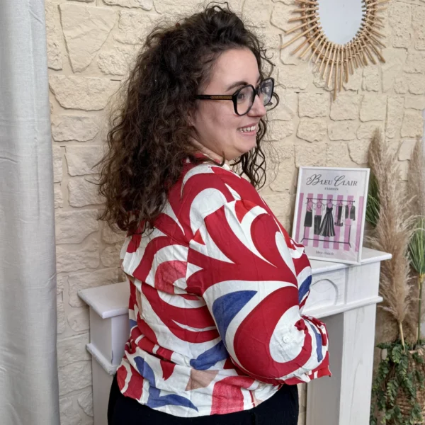 J789- Blouse graphique (T44-T52) - rouge - 52