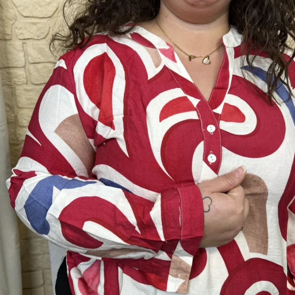 J789- Blouse graphique (T44-T52) - rouge - 52