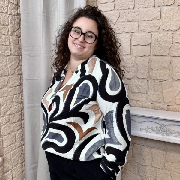 J789- Blouse graphique (T44-T52) - noir - 52