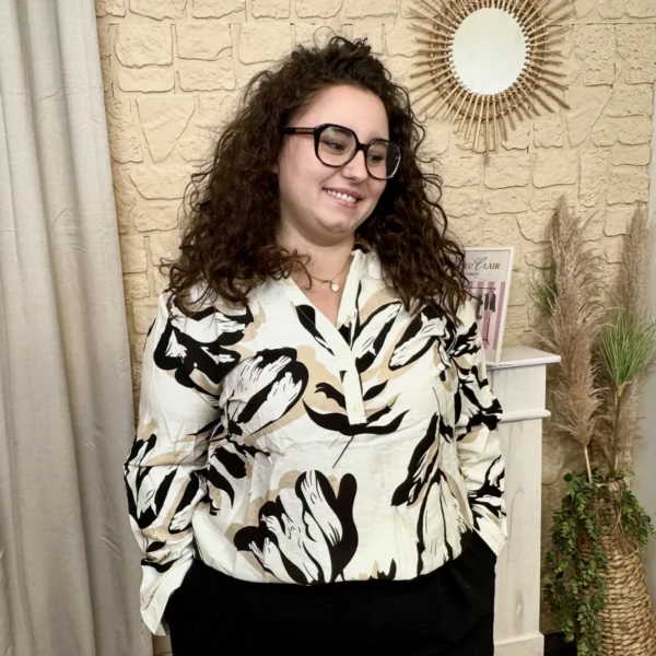 J806- Blouse florale (T44 T52) - noir - 52