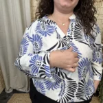 Blouse imprimé éventail (T44-T52) - bleu-royal-noir - 52