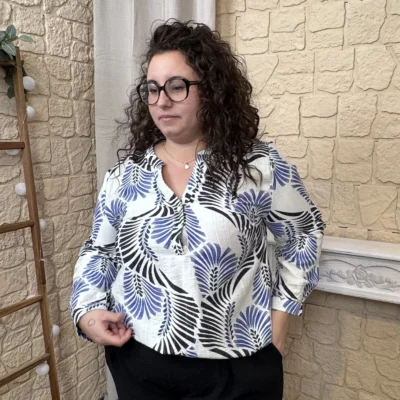 J804 - Blouse imprimé éventail (T44-T52) - bleu-royal - 52