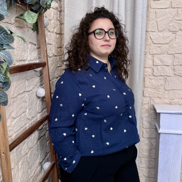 J772 - Chemise petits cœurs (T40-T48) - marine - 48