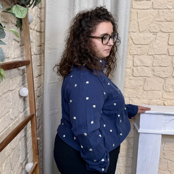 J772 - Chemise petits cœurs (T40-T48) - marine - 48