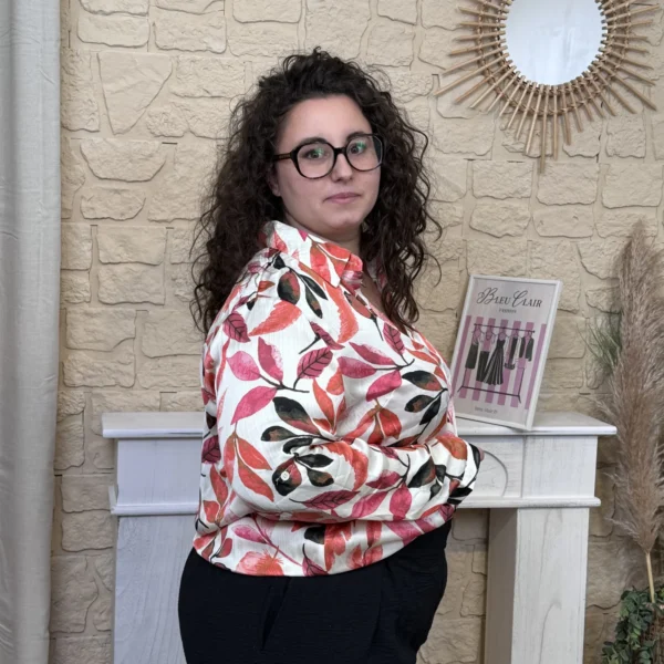 J800-Chemise feuillage (T40-T48) - corail - 48