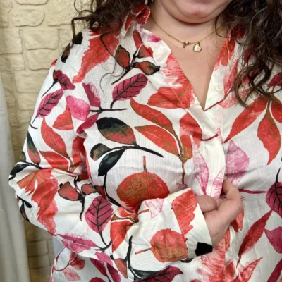 J800-Chemise feuillage (T40-T48) - corail - 48