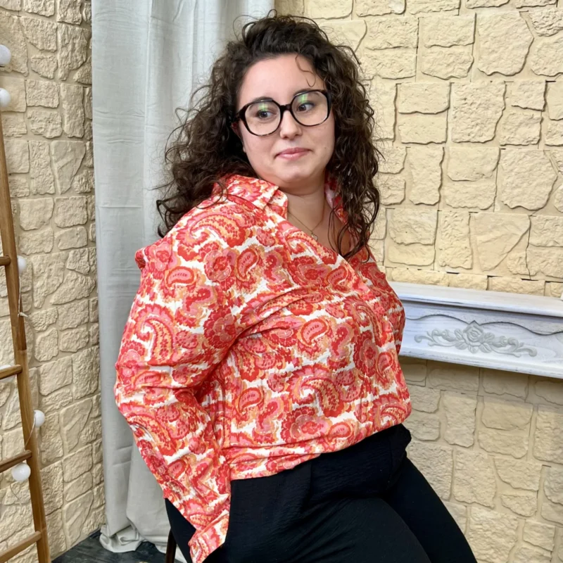 J783- Chemise imprimée (T40-T48) - rouge-corail - 48