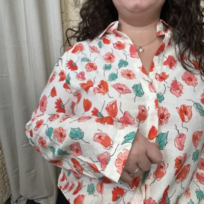 J790-Chemise By One fleurs (T40-T48) - corail - 48