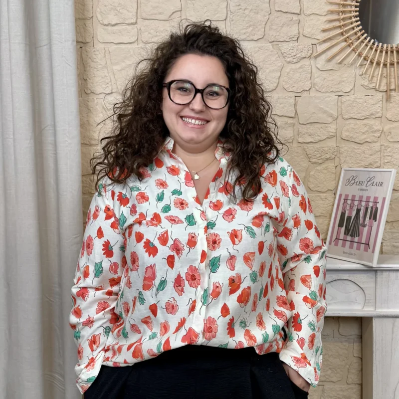 J790 - Chemise fleurs - corail - 48