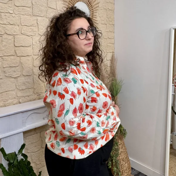 J790-Chemise By One fleurs (T40-T48) - corail - 48