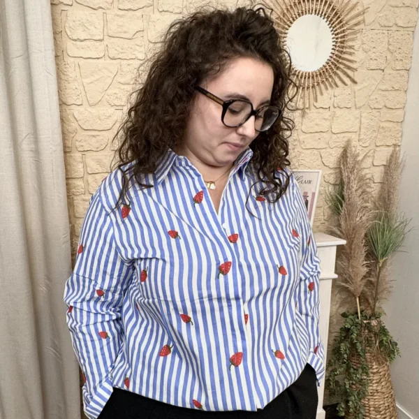 J769- Chemise By One rayée (T40 T48) - bleu-royal - 48