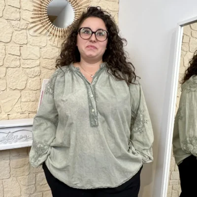 J720 - Blouse fluide broderies (GT) - kaki - taille-unique-grande-taille
