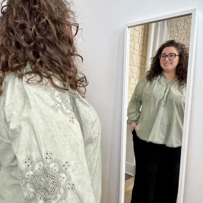 J720 - Blouse fluide broderies (GT) - kaki - taille-unique-grande-taille