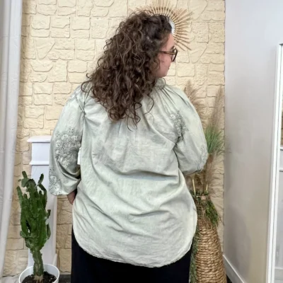 J720 - Blouse fluide broderies (GT) - kaki - taille-unique-grande-taille