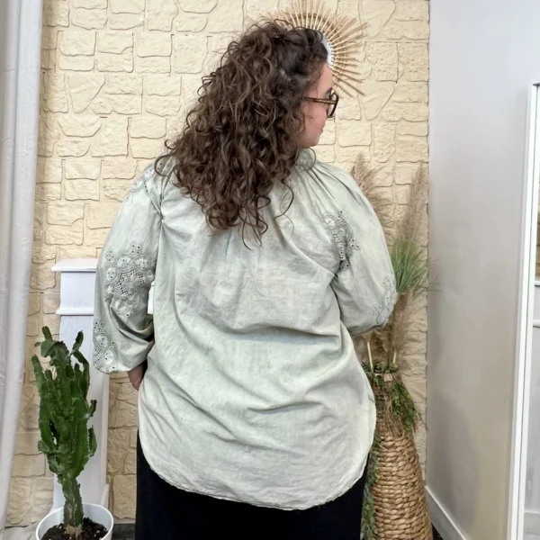 J720 - Blouse fluide broderies (GT) - kaki - taille-unique-grande-taille
