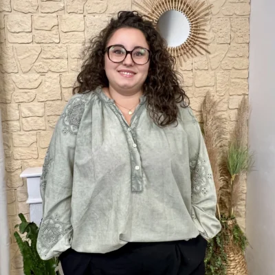 J720 - Blouse fluide broderies (GT) - kaki - taille-unique-grande-taille