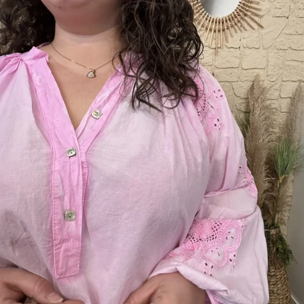 J720 - Blouse fluide broderies (GT) - fuchsia - taille-unique-grande-taille