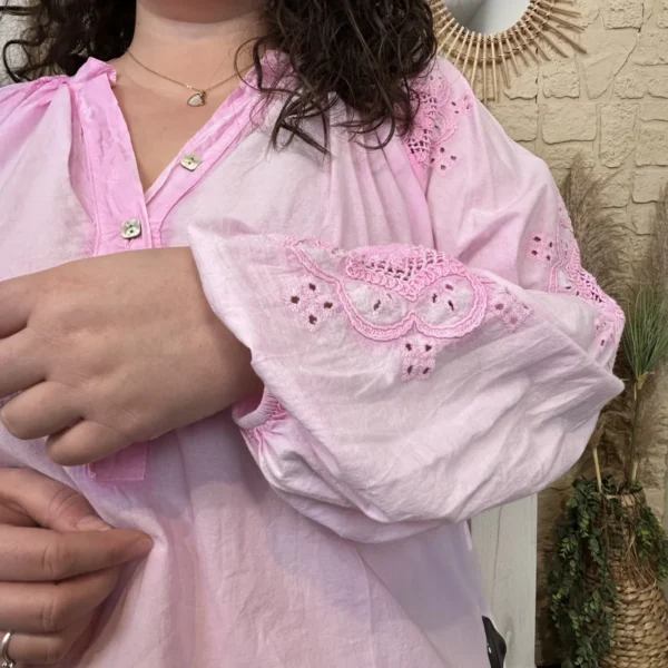 J720 - Blouse fluide broderies (GT) - fuchsia - taille-unique-grande-taille