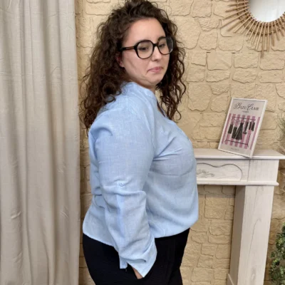 J714 - Blouse unie fluide (T44-T52) - bleu-ciel - 52