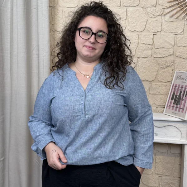J714 - Blouse unie fluide (T44-T52) - bleu-jeans - 52