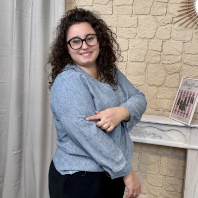 J714 - Blouse unie fluide (T44-T52) - bleu-jeans - 52